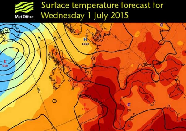 Temperatures hotting up. - Met Office map for July 1