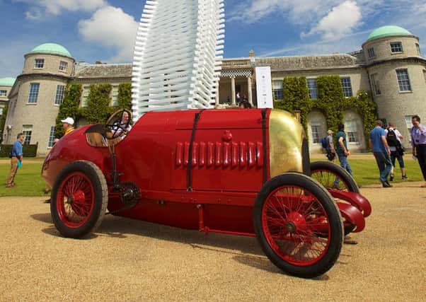 Fiat S76 in front of Goodwood House and Mazda Sculpture.PICTURE BY MICHAEL REED