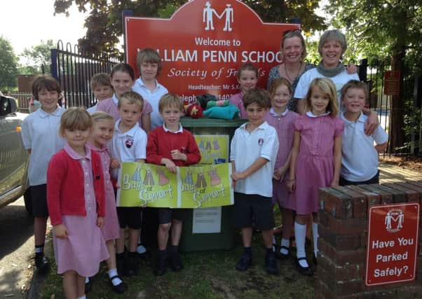 William Penn Eco Team, Karrie Mellor from Bags of Support and far right Carrie Cort from Sussex Green Living instigator of the new public textile recycling point at the school SUS-150630-103526001