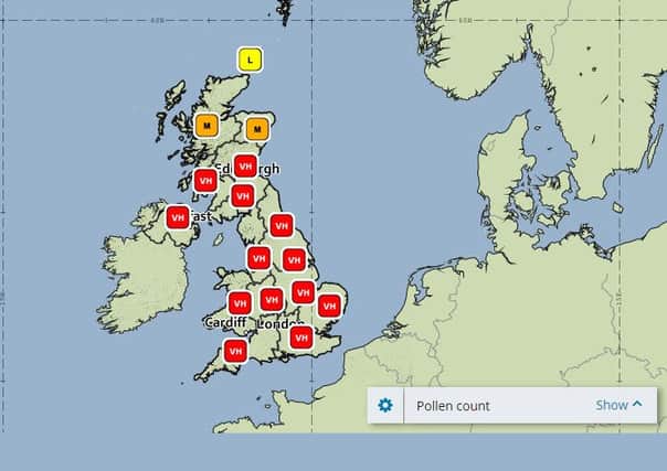 Pollen and spore levels are very high across Sussex