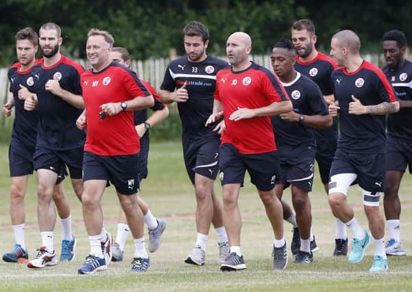 Crawley Town's new signings, defender Joe McNerney (2nd L)  training for the first time at Ardently College. July 1 2015.
James Boardman / TELEPHOTO IMAGES 07967642437 SUS-150707-173359002