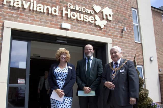Guild Care chief executive Suzanne Millard, chief executive of Adur and Worthing councils Alex Bailey and Worthing mayor Michael Donin await The Duchess of Gloucester's arrival     Picture: Marc Routliff