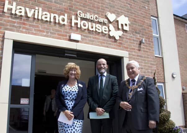 Guild Care chief executive Suzanne Millard, chief executive of Adur and Worthing councils Alex Bailey and Worthing mayor Michael Donin await The Duchess of Gloucester's arrival     Picture: Marc Routliff