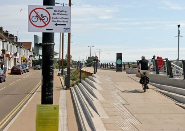 One of the No Cycling signs on the walkway   Photo: Derek Martin dm1515900a