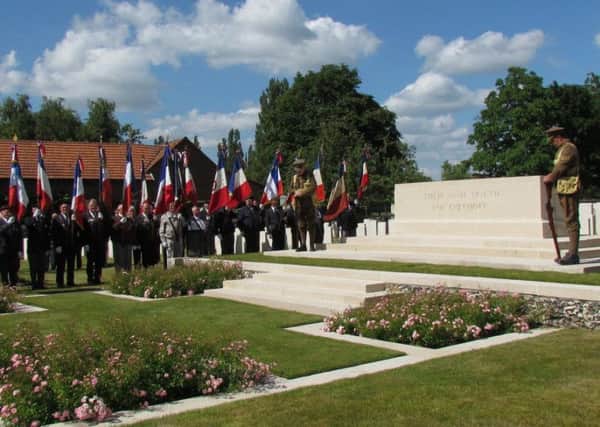 The Boar's Head Battle Commemoration Service at St Vaast Military Cemetery in Richebourg, Northern France. Sussex Living History Group form the Guard of Honour