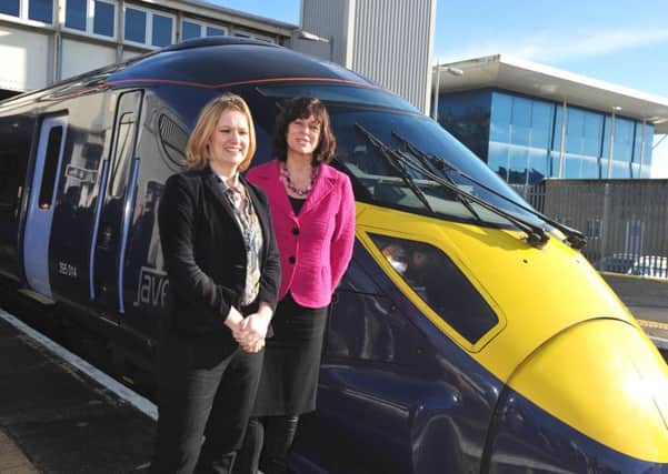 30/1/15- Railways Minister Claire Perry visiting Amber Rudd's Rail Summit.  Claire Perry and Amber Rudd in January 2015 SUS-150130-135217001
