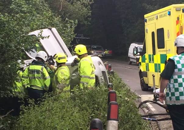 Car spins off road on the A283 near Steyning. Photo by Steve Taylor and Sussex West Road Policing Unit