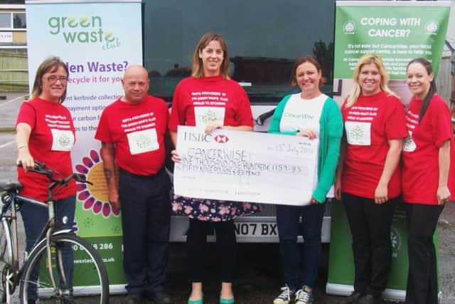From left, Maria Stanford, Mark Jenkins, Laura Parker, Emma Neno from Cancerwise, Jodie Gumble and Marie Pattenden at the cheque presentation