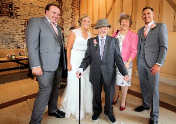 Buster aged 90 with his family, from left: grandson Matthew, granddaughter Lorna, daughter Jackie and Lornas husband Jordan