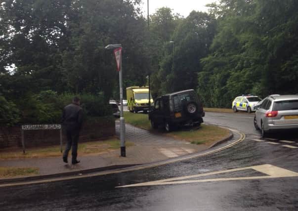 Police at the scene of two car collision in North Parade, Horsham