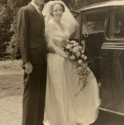 On their wedding day, July 16, 1955, in Kenley, Surrey
