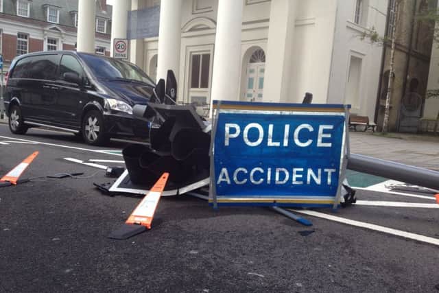 Traffic lights mangled in a crash on the junction of Chapel Road and Richmond Road, Worthing`