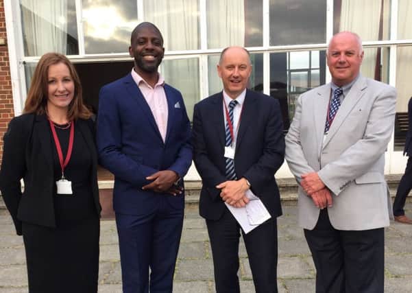 Mrs Caroline Barlow, Deputy Headteacher David McQueen, Magnificent Generation, The Youth Leadership Company, Mr Peter Woodman, Headteache, and Dr Graham Parr, Chair of Governors SUS-150727-121133001