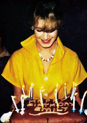 Actress Emily Lloyd on her 16th birthday with her cake between filming. Photo from Ronnie Evans