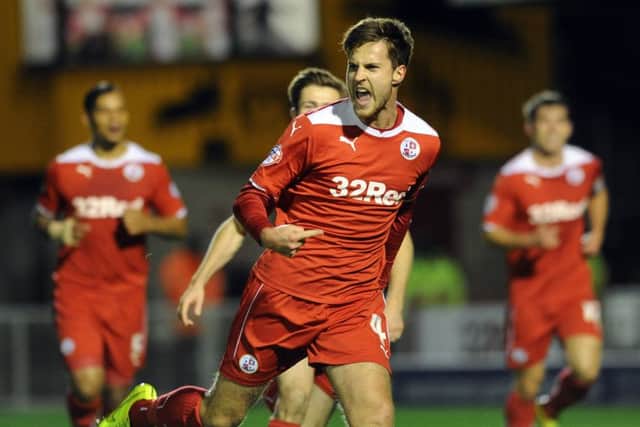 Crawley Town V Walsall 21-10-14. Conor Henderson celebrates his goal (Pic by Jon Rigby) PPP-141022-105705004