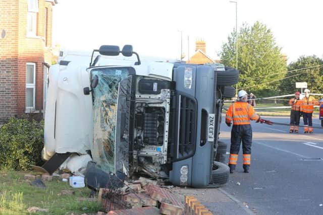 Crews at the scene of the lorry crash on the A259 Bognor Road, Chichester PICTURE BY EDDIE MITCHELL SUS-150729-073249001