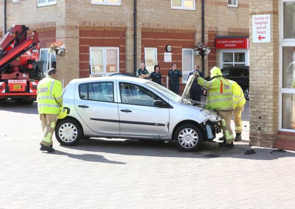 The car crashed into the side of Worthing Hospital. PICS BY EDDIE MITCHELL