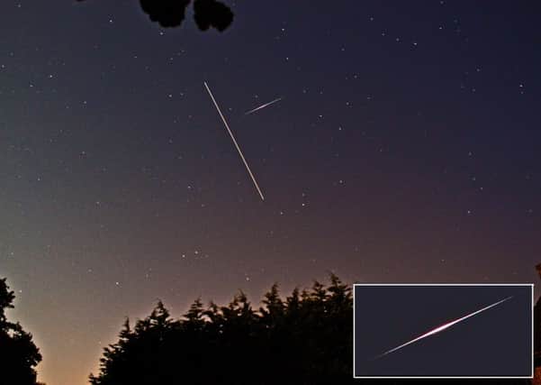 Reader David Pulley's shot of the ISS and an Iridium satellite flare.