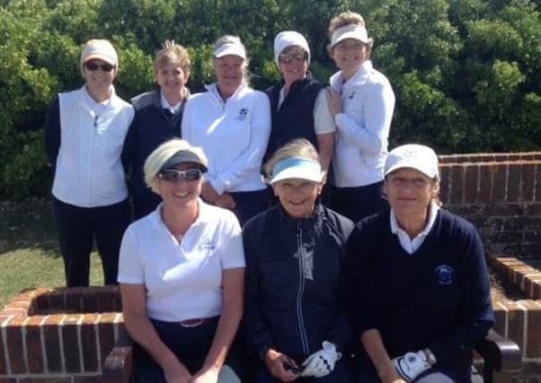Tracy Turner, Fiona Spencer, Kath Honeysett (Reserve), Chris Kernohan (Team Captain), Aisling Cloonan and, in the front row, Hayley McCartney, Dora McCabe and Sheila Williams-Tyson.