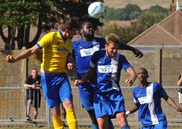 Action from Mussels' 2-1 defeat to Lancing on Saturday.