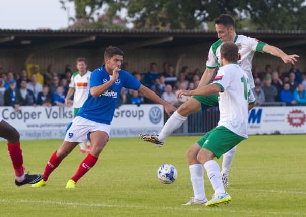 Jason Prior - pictured facing Pompey - scored three in the opening-day win over Merstham / Picture by Tommy McMillan