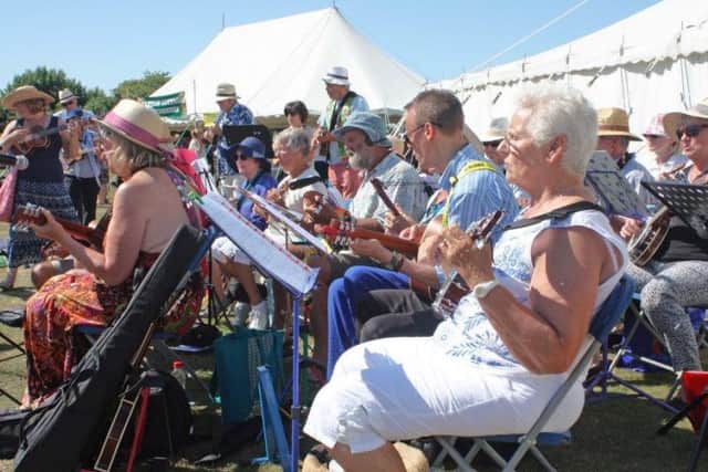The ukulele band played and sang for 45 minutes, to the delight of the crowd