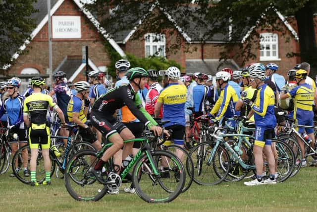 Cyclists, including members of the Worthing Excelsior Cycling Club, gather at Broadwater Green ahead of accompanying the coffin of great-grandfather Don Lock for his funeral at Worthing Crematorium. PRESS ASSOCIATION Photo. Issue date: Wednesday August 12, 2015. Lock, a keen cyclist, was stabbed to death in an alleged road rage attack following a collision involving his car and another vehicle on the A24 at Findon, near Worthing, West Sussex, on July 16. See PA story FUNERAL Lock. Photo credit should read: Yui Mok/PA Wire