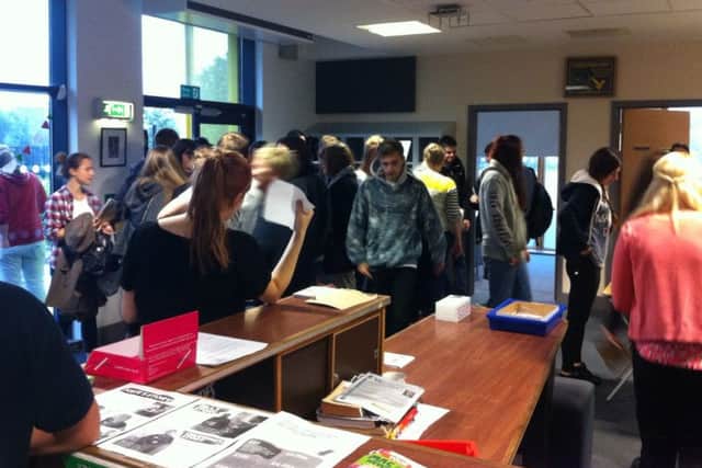 Students collecting their results from Sir Robert Woodard Academy, in Lancing