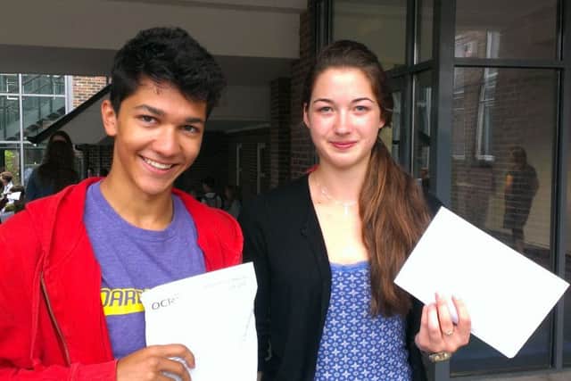 Joe Duncan-Duggal and Mary Lack at Bishop Luffa A-level results day 2015