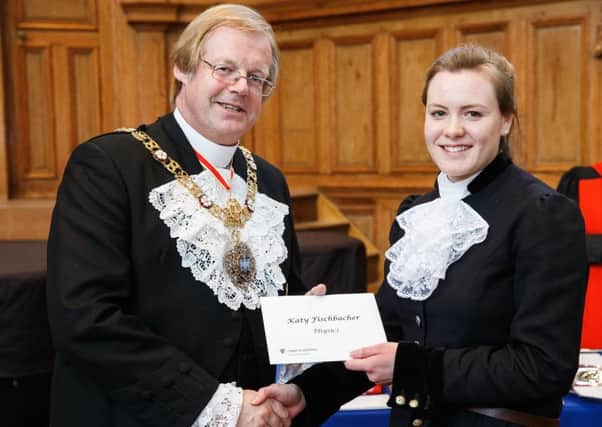 Christ's Hospital student Katy Fishbacher pictured receiving the Salters Chemistry Prize on Speech Day in May from the Rt Hon Lord Mayor Local Tenens. Photo by Toby Phillips