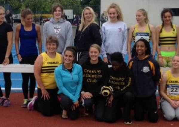 Crawley AC's jubilant women's team at Glasgow SUS-151108-151543002