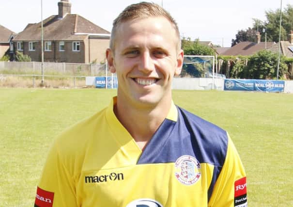 Sam Adams struck twice to give Hastings United a 3-2 victory at home to Hythe Town. Picture courtesy Joe Knight