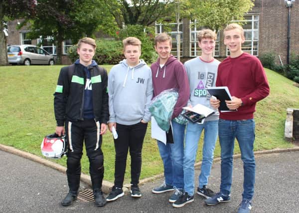 Claverham Community College students with their results
