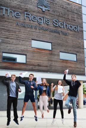 From left: Celebrating GCSE students Kurits Buck, Ryan Spray, Megan Double, Bethany Terris and Connor Gormley SUS-150820-125938001