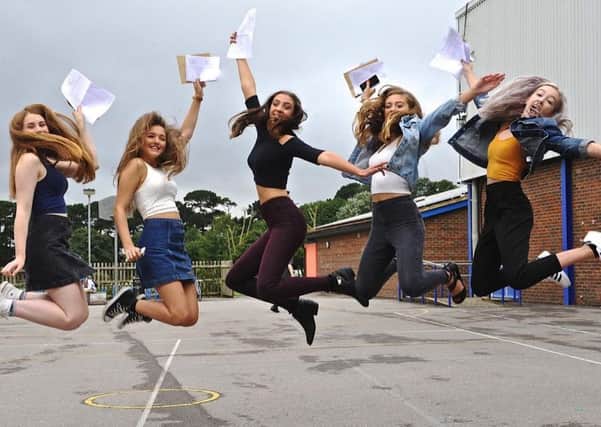 Students in Angmering were jumping for joy after collecting their GCSE results  PHOTO: Stephen Goodger SGTAS5