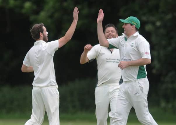 Crawley CC V Wisborough Green - Nick Baron takes a wicket 6/6/15 (Pic by Jon Rigby) SUS-150806-101650008