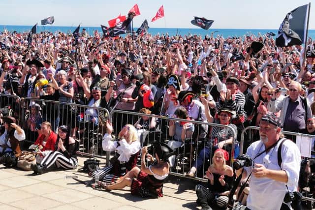 The world record attempt at Pelham Beach, Hastings, on Pirate Day in July 2012. Picture by Tony Coombes Photography