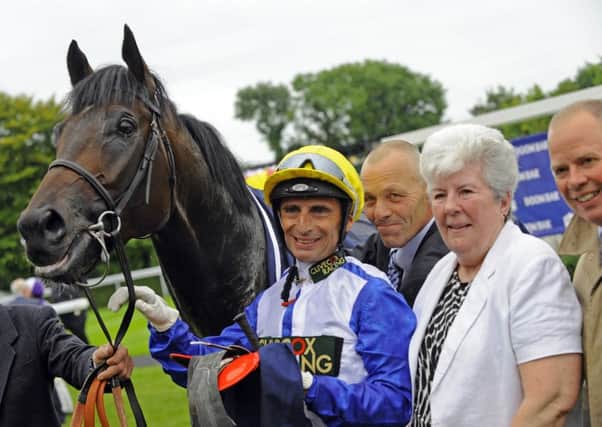 Kodi Bear with connections after the Celebration Mile victory / Picture by Malcolm Wells