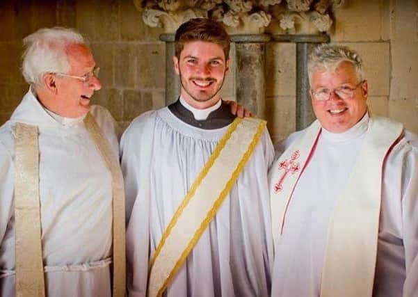 Three Generations of Priests - New Petworth Canon Mark Gilbert (right) with his Dad, Father Fred Gilbert and Son, Fr Sean Gilbert PICTURE BY JIM HOLDEN
