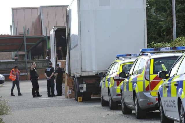 Police searching a lorry in Sussex