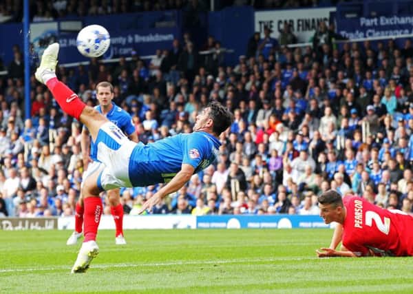 Gary Roberts tries to create a bit of spark for Pompey. Picture: Joe Pepler