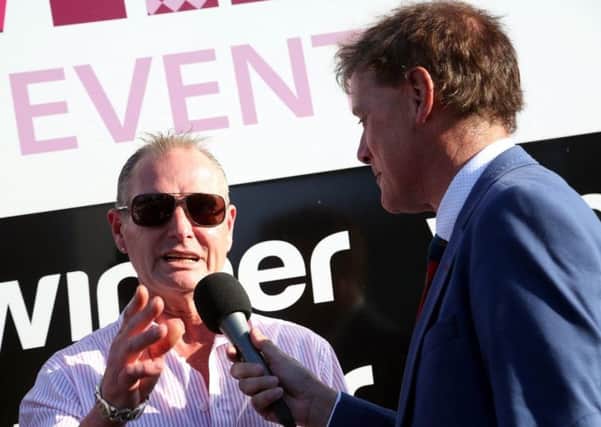 Paul Gascoigne is interviewed in the winner's enclosure at Fontwell / Picture by Nigel Bowles