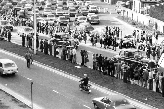 The Royal motorcade in Albion Way, Horsham, on its way to the QEII School in 1978