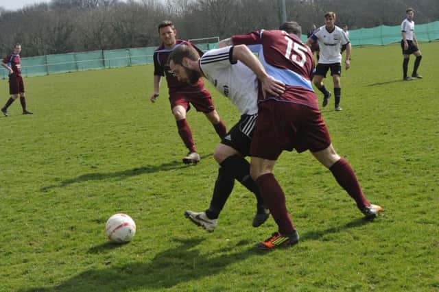 Action from the last meeting between Little Common and Bexhill United on Easter Monday