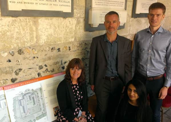 Deputy principal Sian Williams, architect Peter Gilbertson, planning consultant Neil Wells and project manager Meghna Vajani at the public exhibition on the new Free School site