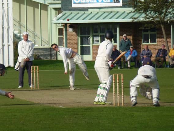 Jed O'Brien, pictured here bowling for Hastings Priory's first team against Crowhurst Park last weekend, will be part of the Young Guns side tomorrow. Picture by Simon Newstead