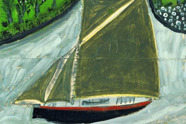 Kettle's Yard exhibition at Jerwood, Hastings. Pictured: sailing ship and orchard by Alfred Wallis.