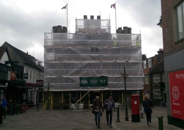 Scaffolding around the old Town Hall in Horsham