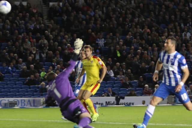 Tomer Hemed gives Albion the lead against Rotherham. Picture by Angela Brinkhurst