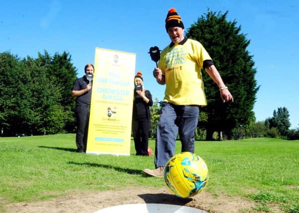 Octobeardfest's Tim Sharp practises his footgolf at Hunston / Picture by Kate Shemilt